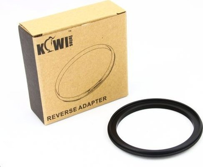 Adapter fotografic KiwiFotos Reverse Mounting Ring 55mm në 58mm, unazë metalike e zezë