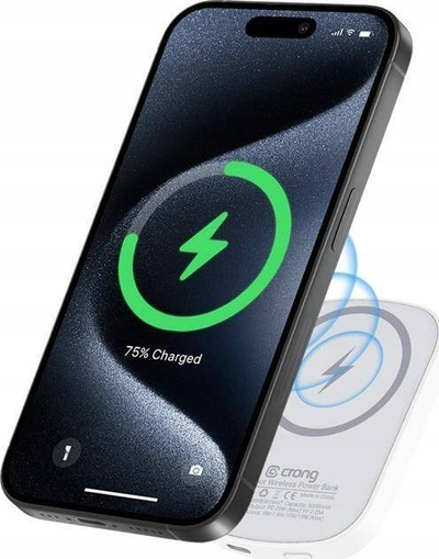 Powerbank Crong MagSafe 5000mAh, me wireless dhe USB‑C, i bardhë