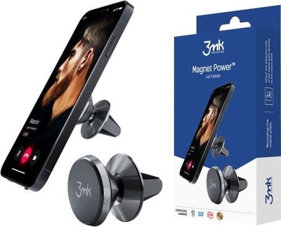 Mbajtëse magnetike për makinë 3MK Magnet Power, kapëse për grilë ajri, me kokë rrotulluese, e zezë