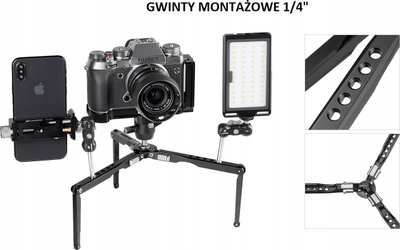 Mini tripod Leofoto MT-03, alumini, kapacitet 5kg, i zi
