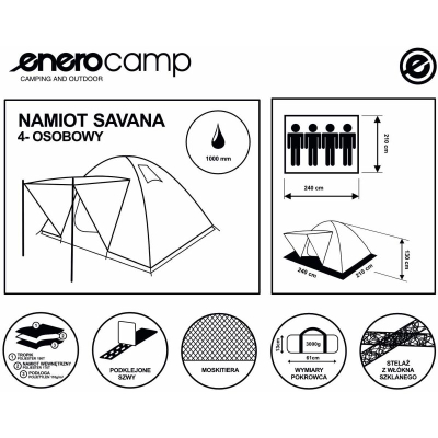 Çadër kampingu Royokamp Savana 4, për 4 veta, me verandë, jeshile