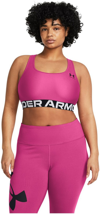 Спортски градник за жени Under Armour HeatGear Mid Impact, компресија, розова со црно