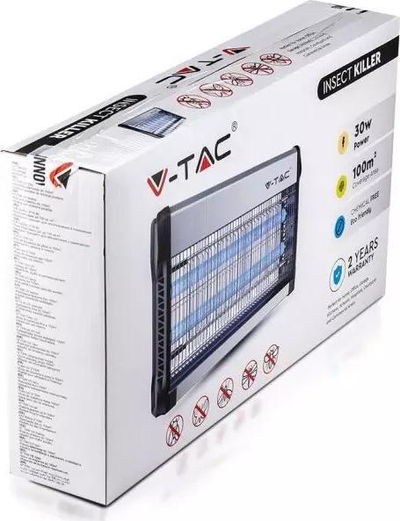 Llambë UV kundër insekteve V-Tac 11181, 30W, 100m², ngjyrë argjendtë me të zezë