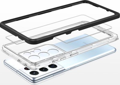 Mbulesë telefoni Samsung Galaxy S23 Ultra, 3 në 1, transparente me kornizë të zezë