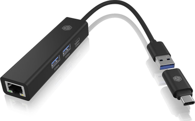 HUB USB Icy Box IB-HUB1439-LAN, 4 në 1, USB 3.2, i zi