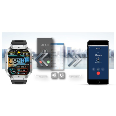 Orë e zgjuar Gravity GT6-5, ekran 1.96", Bluetooth 5.0, argjendtë me të zezë