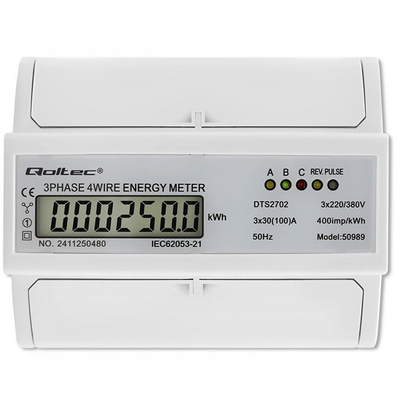 Matës energjie Qoltec, trefazor, për shina DIN, 400V