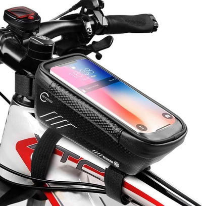 Çantë biçiklete Carruzzo Waterproof, me mbajtëse telefoni, 1L, e zezë