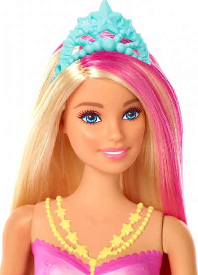 Kukull sirenë Barbie Dreamtopia Shining Tail me bisht shumëngjyrësh dhe flokë bjonde me rozë