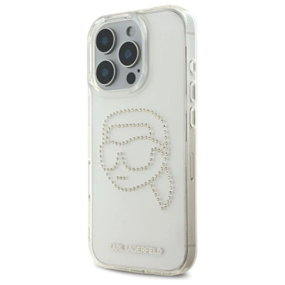Futrollë telefoni Karl Lagerfeld IML Rhinestones Karl Head për iPhone 16 Pro 6.3", e tejdukshme