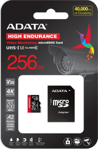 Kartë kujtese ADATA High Endurance MicroSDXC, 256GB, Class 10 UHS I U3 A2 V30, me adaptor