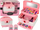 Set bukurie për fëmijë Lean Toys Beauty Set, kuti kozmetike me pasqyrë, aksesorë grimi, rozë e bardhë