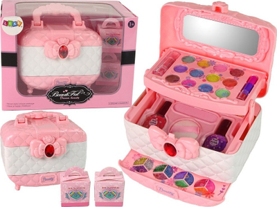 Set bukurie për fëmijë Lean Toys Beauty Set, kuti kozmetike me pasqyrë, aksesorë grimi, rozë e bardhë