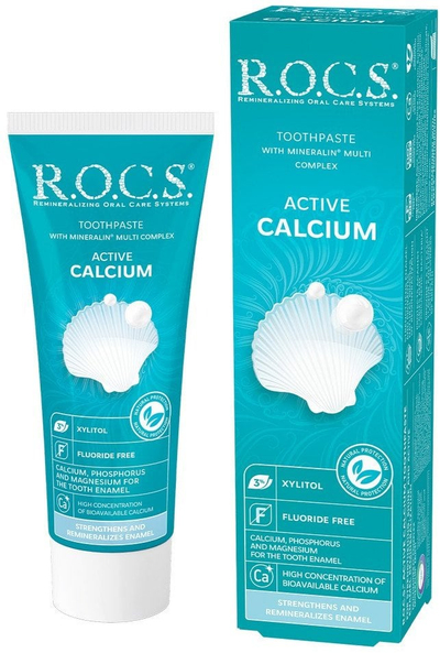 Pastë dhëmbësh R.O.C.S. Active Calcium, që rimerr kalciumin, 75 ml, me mente