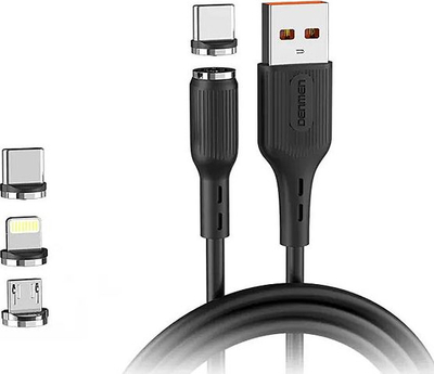 Kabllo USB Denmen 29367, USB A në USB C microUSB Lightning, 1 m, e zezë