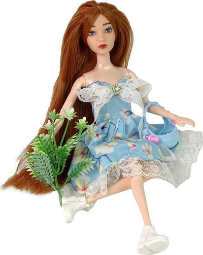 Kukullë Emily Spring Baby Doll, flokë të kuqe, fustan me lule, e kaltër