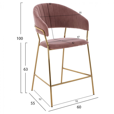 Stol velvet + metal 60×55×100 cm (HM8734.02), rozë