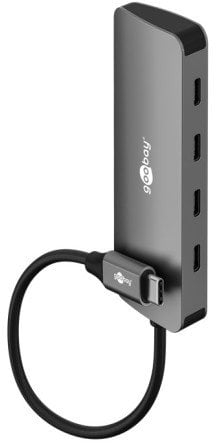 USB hub Goobay Slim, 4 porta, USB C 10 Gbit/s, i zi gri