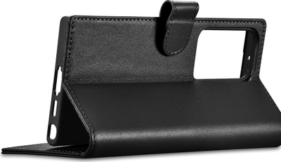 Kapak portofol Samsung iCarer Wallet Case Galaxy S23 Ultra, lëkurë natyrale, me qëndrim, i zi