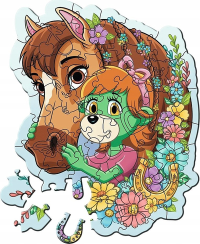 Puzzle druri Trefl Wood Craft, 50 copa, Happy Treflik Family, shumëngjyrësh