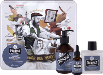 Set për mjekër Proraso Azur Lime, kuti metalike, 200ml + 100ml + 30ml