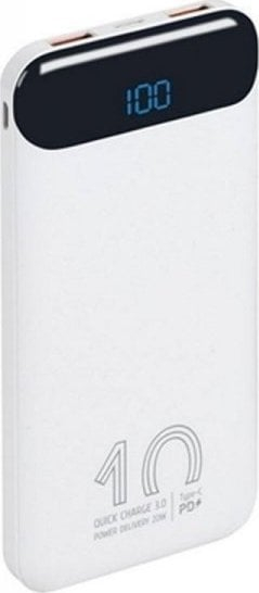 Powerbank RivaCase Rivacase 10000mAh, 20W, me ekran digjital, i bardhë