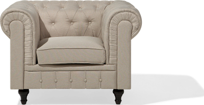 Set për dhomë ndenjjeje Beliani Chesterfield, 3 vendesh me kolltuk, stof, bezhë