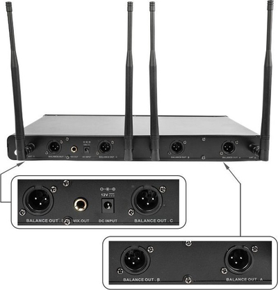 Sistem mikrofonësh pa tel NN WMIC4, 4 kanale UHF, me 3 mikrofona dore edhe headset, i zi