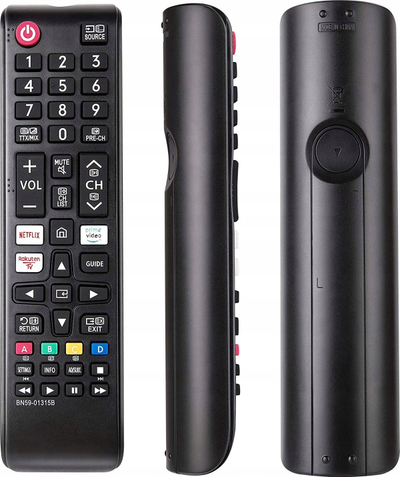 Pilot universal për TV Samsung BN59 01315B, butona Netflix Prime Video Rakuten TV, me bateri AAA, i zi