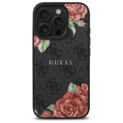 Mbulesë telefoni Guess 4G Flowers, MagSafe, për iPhone 16 Pro Max 6.9", e zezë
