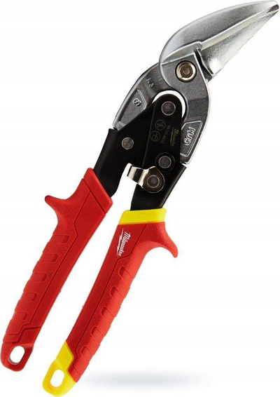 Gërshërë llamarine Milwaukee Offset Aviation Snips, 10", prerje e drejtë, të kuqe