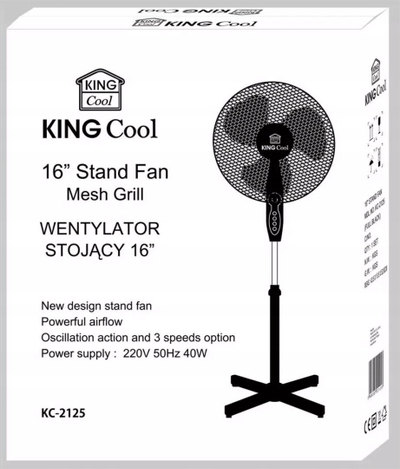 Ventilator në këmbë KINGHoff KH-2125, 16", 3 shpejtësi, i zi