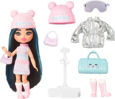 Kukull Barbie Extra Minis Travel, 14cm, me rroba dimri, shumëngjyrëshe