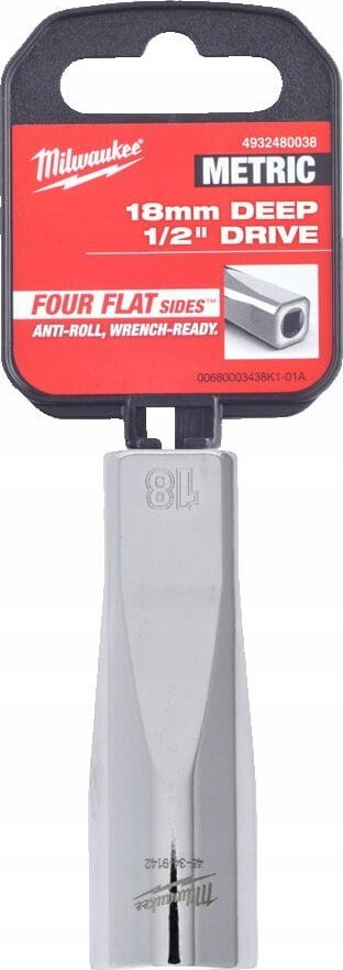 Kokë çelësi Milwaukee Metric Deep, 1/2" drive, 18mm, ngjyrë argjendt
