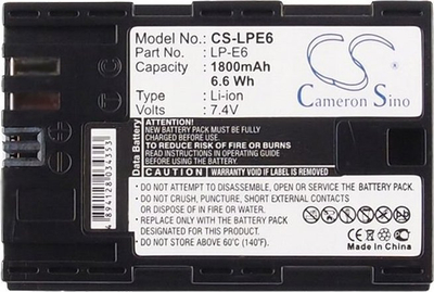 Bateri për kamerë Cameron Sino CS-LPE6, 1800mAh, Li-ion, e zezë