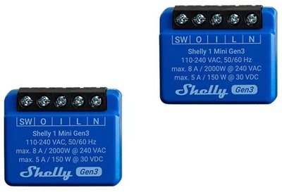 Паметно реле Shelly 1 Mini Gen3, WiFi и Bluetooth, 1 канал 8A, сет 2 парчиња