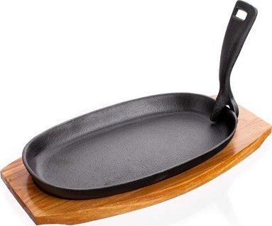 Tigan gize Banquet Serving Pan, 23 x 14cm, me dërrasë druri, i zi