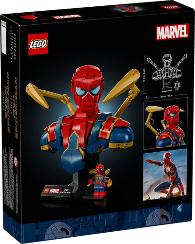 Set ndërtimi LEGO Marvel Iron Spider Man Bust 76326, 379 copa, për të rritur, shumëngjyrësh