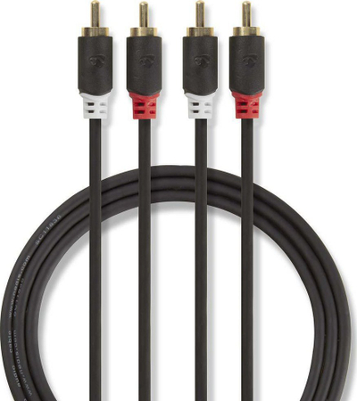Стерео аудио кабел Nedis, 2x RCA машки на 2x RCA машки, 2m, антрацит