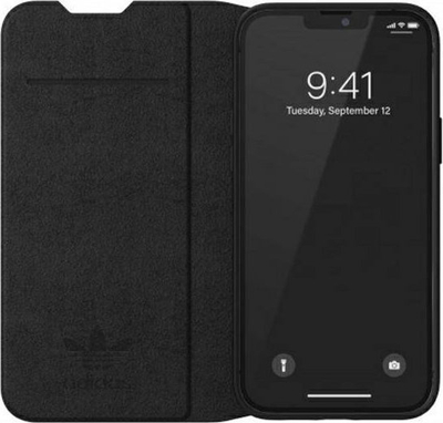 Mbulesë libër për telefon Adidas OR Booklet Case BASIC FW21, për iPhone 13 Pro Max, lëkurë eko, e zezë