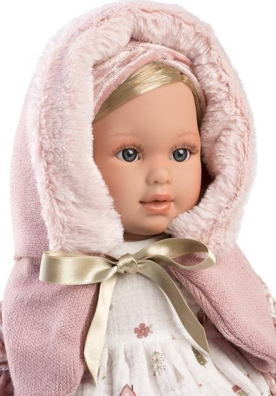 Kukull Llorens Lucia, 40 cm, trup i butë, rozë me të bardhë