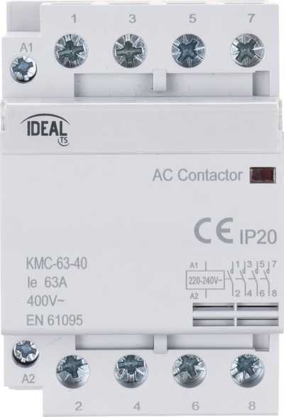 Модуларен контактор Ideal KMC-63-40, 63A, 400V AC, бел