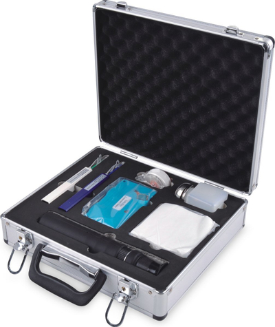 Set për pastrim fibër optike DIGITUS Professional DN-FO-KIT-2, mikroskop dore, valixhe metalike, ngjyrë argjendtë