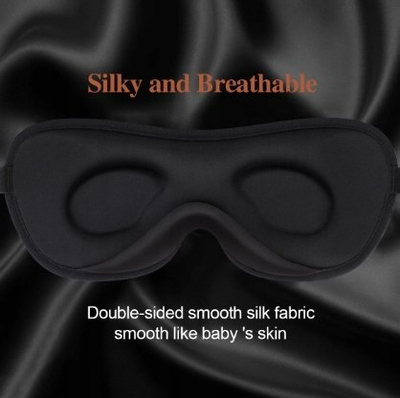 Maskë gjumi Bonesun 3D, material mëndafshi, ergonomike, e zezë