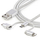 Kabllo karikimi StarTech 3 në 1, USB A në Micro USB USB C Lightning, 1m, ngjyrë argjendtë
