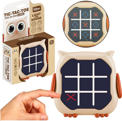 Loja elektronike 3in1 Tic Tac Toe Memory Owl, me drita dhe tinguj, bezhë