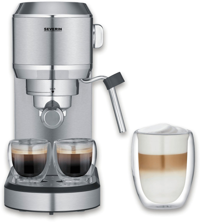 Makina espresso Severin KA 5997, 1350W, me kapuçin qumështi, krom i furçuar dhe e zezë