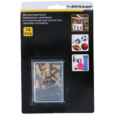 Set adapterësh pompe Dunlop Universal, 14 copa, metalik, ngjyrë ari
