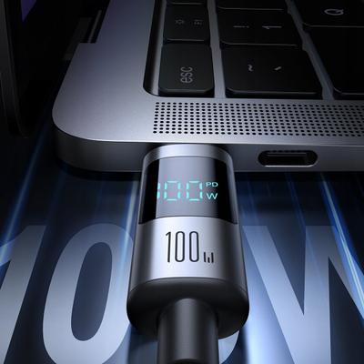Kabllo USB Joyroom USB C në USB C, 100W, 1.2m me ekran, gri