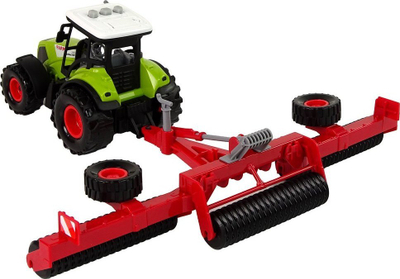Lodër traktor ferme me rimorkjo, me drita edhe zëra, jeshil me të kuqe